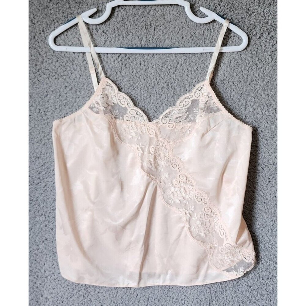JC Penney Intimate Thoughts Adonna Camisole Top Satin/Lace Pink Floral 6490 Sz L